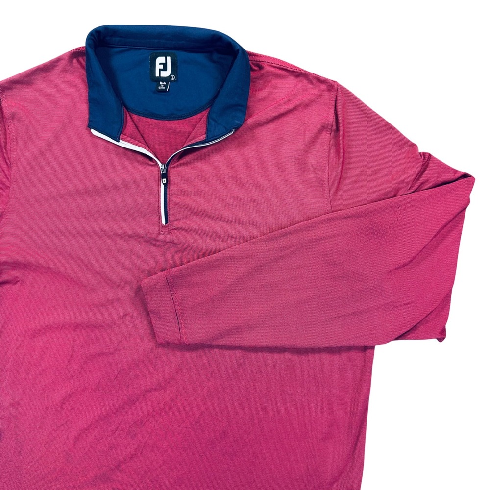 FootJoy Lightweight Mid-Layer 1/4 Zip Golf Pullover Mens L Red Navy Micro Stripe